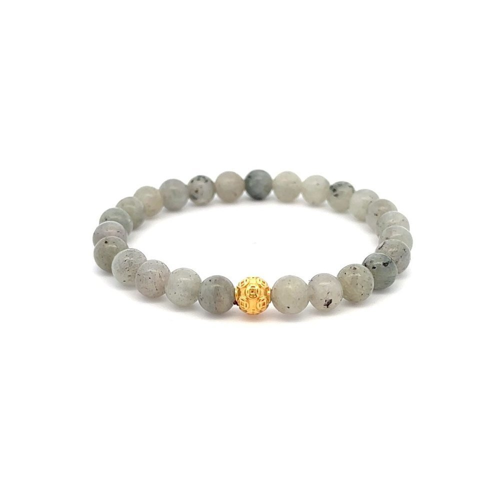 18K Gold Money Ball Lucky Bracelet Gemstones Labradorite 6mm